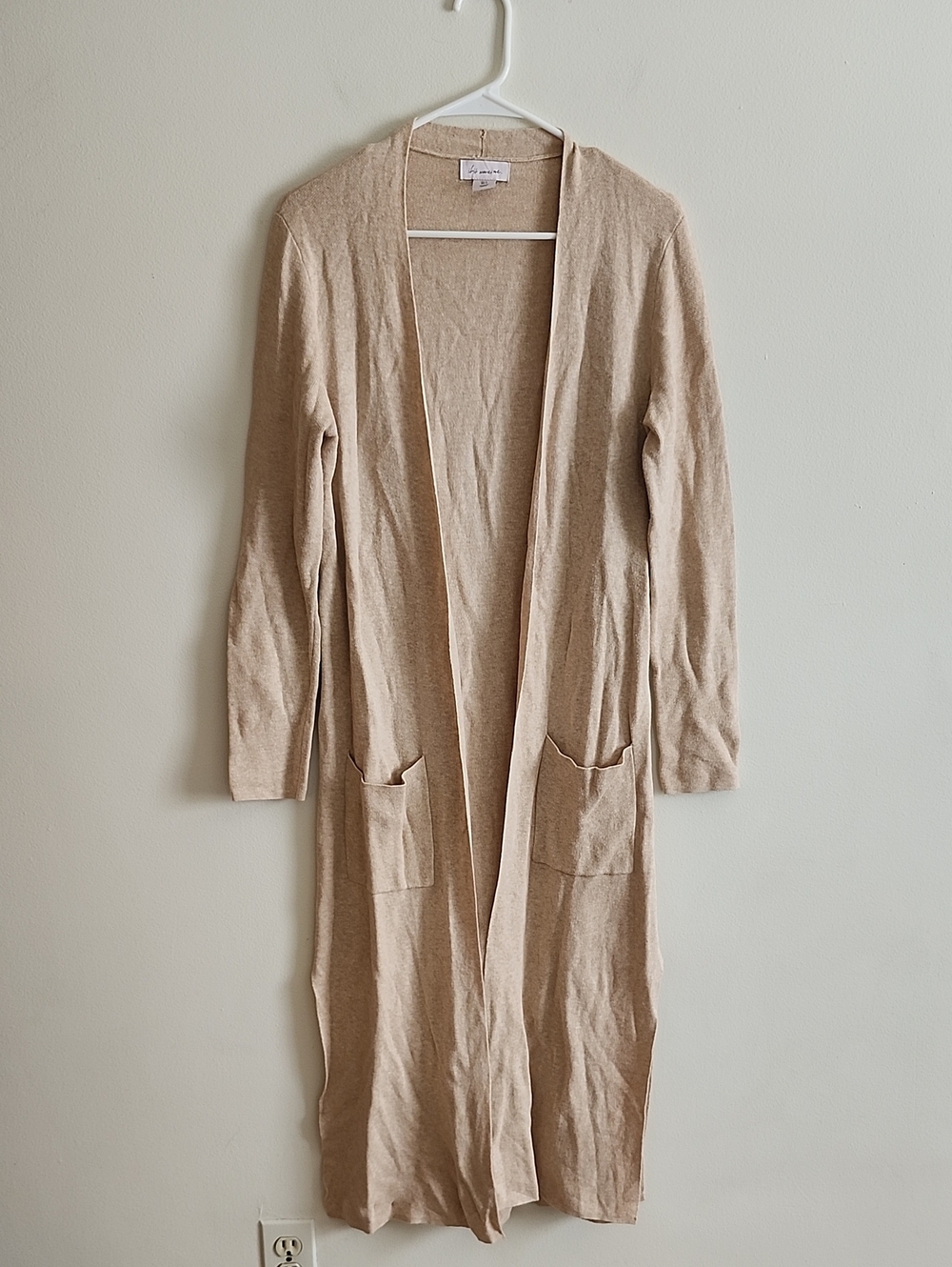if it were me Long Line Open-Front Cardigan in Beige/Tan 100 Cotton